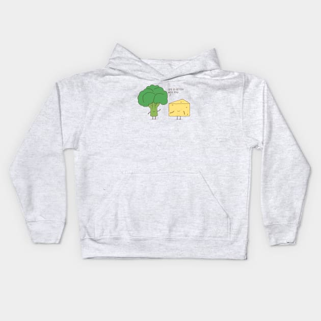 Broccoli and cheese Kids Hoodie by milkyprint